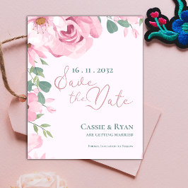 かわいいピンクの水色のフローラ結婚式の日付を保存 ポストカード