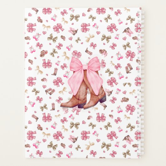 かわいいピンクの水色の弓女性のカーボーイブーツ プランナー手帳 (裏面)