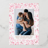 かわいいピンクの水色の愛ハートバレンタインデー 箔シーズンカード (正面)