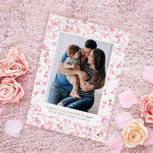 かわいいピンクの水色の愛ハートバレンタインデー 箔シーズンカード