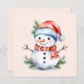 かわいいピンクの水色の雪だるまクリスマス シーズンカード (正面/裏面)