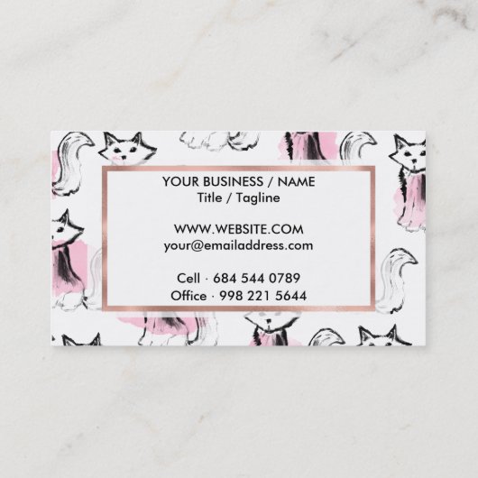 かわいいピンクの水色の黒い筆跡の猫の傾向 名刺 (裏面)