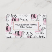 かわいいピンクの水色の黒い筆跡の猫の傾向 名刺 (正面)