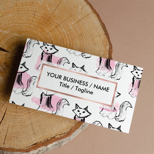 かわいいピンクの水色の黒い筆跡の猫の傾向 名刺