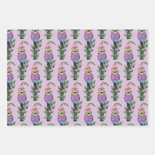 かわいいピンクの水色アフリカの鳥のパターン ラッピングペーパーシート (正面2)