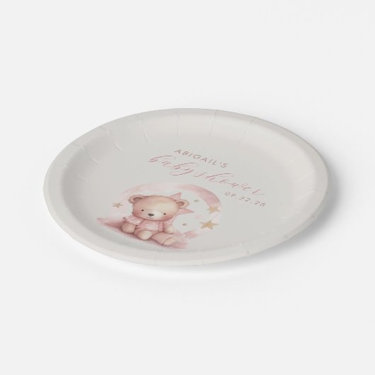 かわいいピンクの水色クマ女の子ベビーシャワー ペーパープレート (アングル)