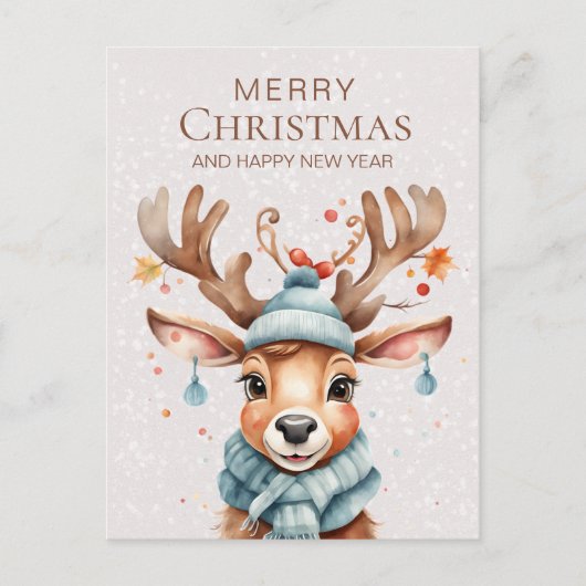 かわいいピンクの水色クリスマストナカイ葉書 ポストカード (正面)