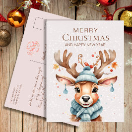 かわいいピンクの水色クリスマストナカイ葉書 ポストカード