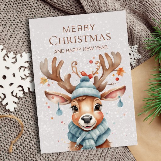 かわいいピンクの水色クリスマストナカイ葉書 ポストカード