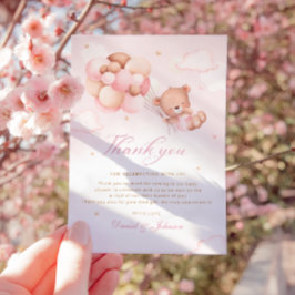 かわいいピンクの水色テディベア女の子ベビーシャワー サンキューカード