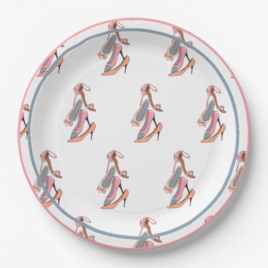 かわいいピンクの水色ディバグラムスティレット ペーパープレート (正面)