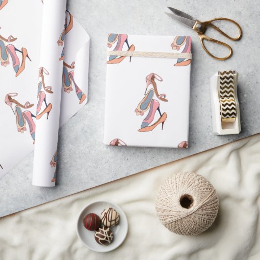 かわいいピンクの水色ディバグラムスティレット ラッピングペーパー (クラフト)