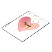 かわいいピンクの水色ハートモノグラム名 ノートブック (左側)