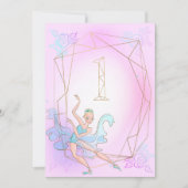 かわいいピンクの水色バレリーナ金ゴールド幾何学名 招待状 (正面)