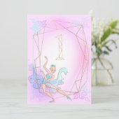 かわいいピンクの水色バレリーナ金ゴールド幾何学名 招待状 (スタンド正面)