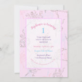 かわいいピンクの水色バレリーナ金ゴールド幾何学名 招待状 (裏面)