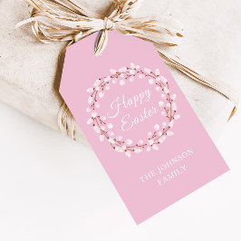 かわいいピンクの水色プッシウィローハッピーイースター ギフトタグ