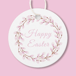 かわいいピンクの水色プッシウィローハッピーイースター フェイバータグ