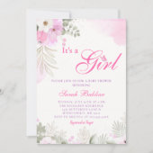 かわいいピンクの水色ベビーガールシャワー招待状 招待状 (正面)