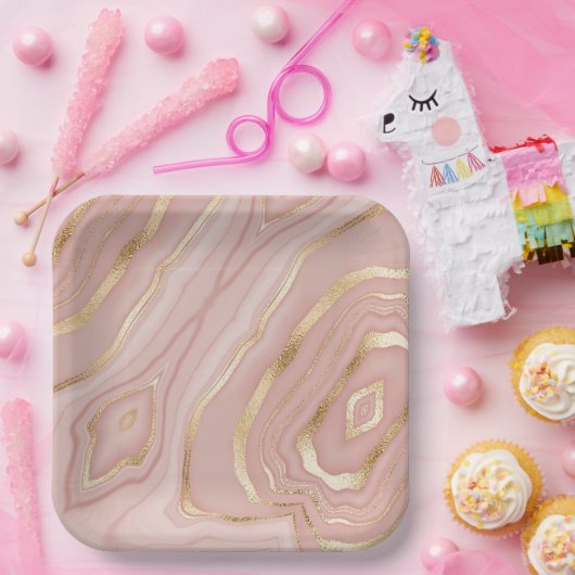 かわいいピンクの水色抽象デザイン ペーパープレート (パーティー)