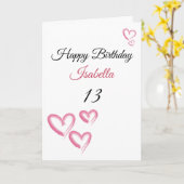 かわいいピンクの水色絵を描ハート13誕生日 カード (黄色い花)