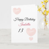 かわいいピンクの水色絵を描ハート13誕生日 カード (黄色い花)