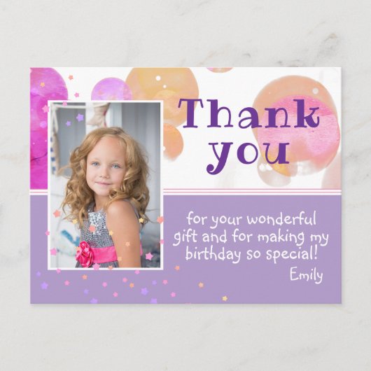 かわいいピンクの泡フォト誕生日ありがとう ポストカード (正面)