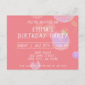 かわいいピンクの泡1st誕生日パーティー写真 インビテーションポストカード (裏面)