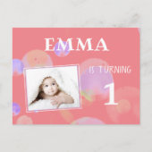 かわいいピンクの泡1st誕生日パーティー写真 インビテーションポストカード (正面)