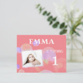 かわいいピンクの泡1st誕生日パーティー写真 インビテーションポストカード (スタンド正面)