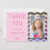 かわいいピンクの波の女の子の誕生日写真 サンキューカード (正面)