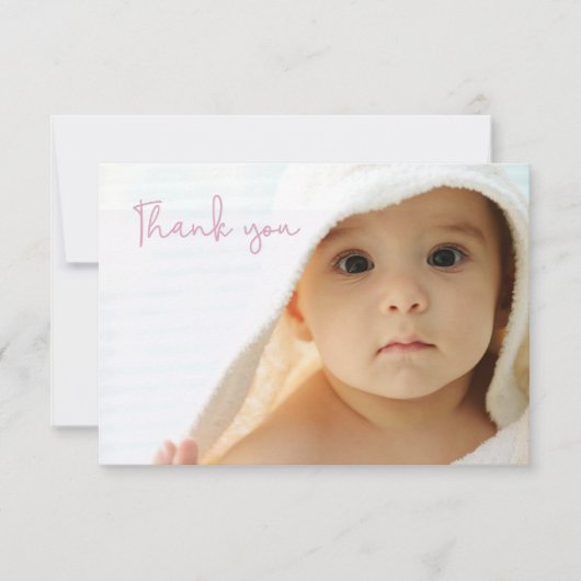 かわいいピンクの洗礼 赤ちゃん女の子の写真 ありがとうカード サンキューカード (正面)