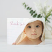 かわいいピンクの洗礼　赤ちゃん女の子の写真　ありがとうカード サンキューカード (スタンド正面)