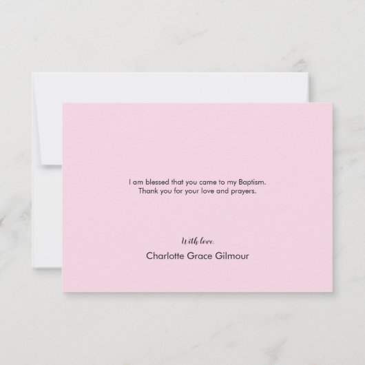 かわいいピンクの洗礼 赤ちゃん女の子の写真 ありがとうカード サンキューカード (裏面)