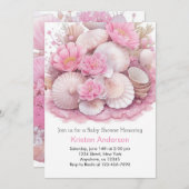 かわいいピンクの海シェルアドベンチャーガールベビーシャワー 招待状 (正面/裏面)