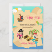 かわいいピンクの海賊ガールマーメイドパーソナライズされた サンキューカード (正面)