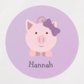 かわいいピンクの漫画の女の子ブタ ラベル (デザイン2)