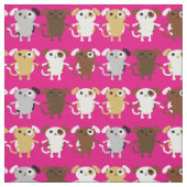 かわいいピンクの漫画の子犬たち ファブリック (見本)