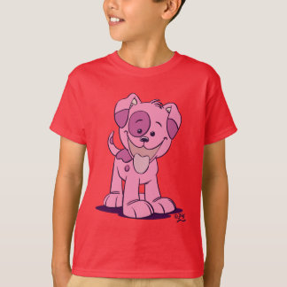 かわいいピンクの漫画の子犬Tシャツ Tシャツ