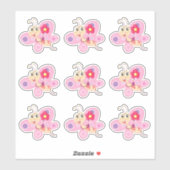 かわいいピンクの漫画の蝶 シール (シート)