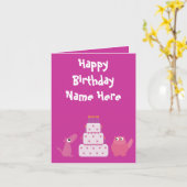 かわいいピンクの漫画は誕生日動物の慈善をかわいがります カード (黄色い花)