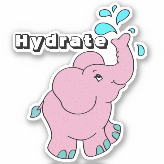 かわいいピンクの漫画エレファントシャワーウォーターボトル シール (正面)