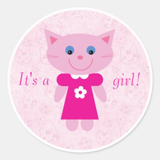 かわいいピンクの漫画キャットザガール新生児 ラウンドシール (正面)