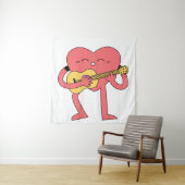 かわいいピンクの漫画ハート遊の音楽ギタークリップ タペストリー (インサイチュ)