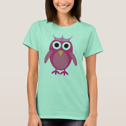 かわいいピンクの漫画フクロウプリンセス Tシャツ (正面)
