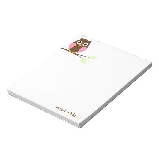 かわいいピンクの漫画フクロウ ノートパッド (回転)