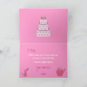 かわいいピンクの漫画ペット&お誕生日ケーキカード カード (内部)