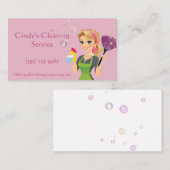 かわいいピンクの漫画メイドハウスクリーニングサービス 名刺 (正面/裏面)