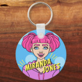 かわいいピンクの漫画10代の女の子ポートレート名 キーホルダー (正面)