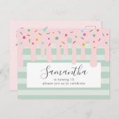 かわいいピンクの点滴の誕生日パーティー インビテーションポストカード (正面/裏面)